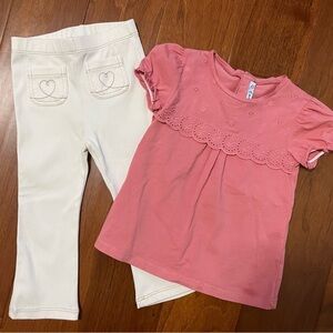 Mayoral 2-Piece Outfit Baby Girl 24 Months, Pink Short Sleeve + Flare Pants